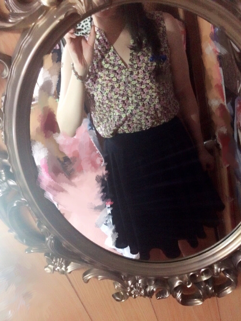 その他のシャツ/ブラウス、ブラック系のスカート、その他のその他を着用したレディースの夏コーディネートの1枚目の写真