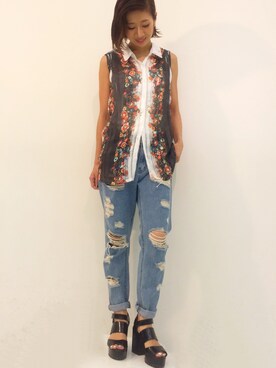 「Settimissimo（セッティミッシモ）のアイテム（パンツ）」を使った、Yumiさん（レディース・157cm）の夏コーディネート