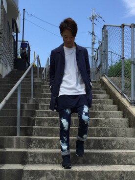 「アイテム（ステンカラーコート）」を使った、Kyosukeさん（メンズ・170cm）の春コーディネート