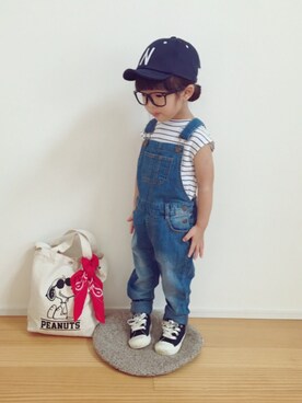 「GLOBAL WORK（グローバルワーク）のアイテム（オールインワン・サロペット）」を使った、yuzu_haさん（キッズ・90cm）の夏コーディネート