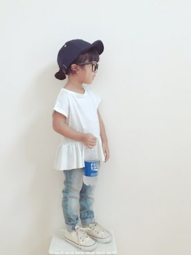 「ポカリコーデバトン」｜「アイテム（帽子）」を使った、yuzu_haさん（キッズ・90cm）の夏コーディネート