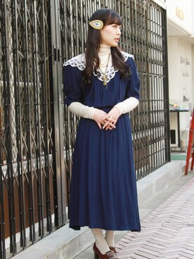 「アイテム（タイツ/ストッキング、グレー系）」を使った、Grimoireさん（レディース・157cm）の冬コーディネート