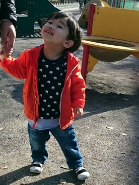「GAP（ギャップ）のアイテム（ナイロンジャケット）」を使った、yotticuriさん（キッズ・90cm）の冬コーディネート