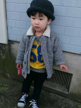 「ZARA（ザラ）のアイテム（ブルゾン）」を使った、yotticuriさん（キッズ・90cm）の冬コーディネート