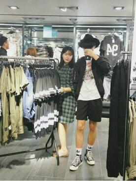 「H&M（エイチ・アンド・エム）のアイテム（ハット）」を使った、德捷啊さん（メンズ・175cm）の春コーディネート