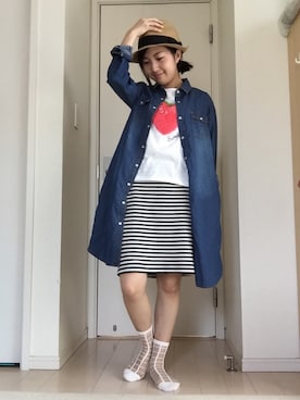「アイテム（シャツワンピース、ブルー系）」を使った、みじんこ！さん（レディース・150cm）の春コーディネート