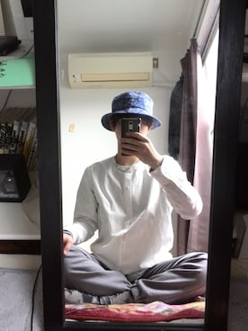 「大学」｜「アイテム（帽子）」を使った、あしゅたんさん（メンズ・172cm）の春コーディネート