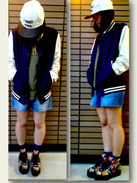 「RAGEBLUE（レイジブルー）のアイテム（スタジャン）」を使った、てらださん（レディース・152cm）の春コーディネート