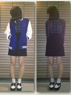 「RAGEBLUE（レイジブルー）のアイテム（スタジャン）」を使った、てらださん（レディース・152cm）の春コーディネート