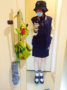 「RAGEBLUE（レイジブルー）のアイテム（スタジャン）」を使った、てらださん（レディース・154cm）の春コーディネート