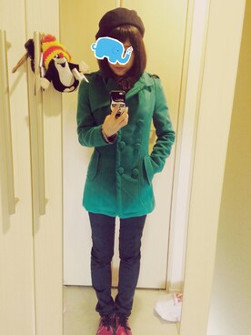 「みどり」｜「アイテム（ハンチング/ベレー帽）」を使った、てらださん（レディース・154cm）の冬コーディネート
