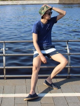 「RESISTのアイテム（ハット、グリーン系）」を使った、KATOH KOHTAさん（メンズ・180cm）の夏コーディネート