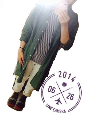 「niko and...（ニコアンド）の【niko and...】Lビッグシャツワンピース（ワンピース、グリーン系）」を使った、KUMIKO。さん（レディース・160cm）の夏コーディネート