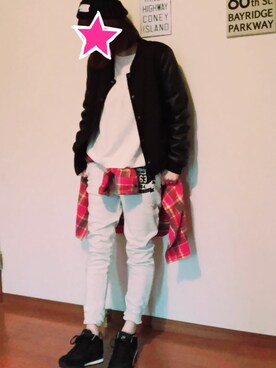 「RCWB（アールシーダブリュービー）のアイテム（パンツ）」を使った、kary☆さん（レディース・162cm）の冬コーディネート