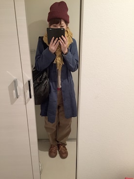 「ワークパンツ」｜「アイテム（ステンカラーコート）」を使った、ki1224koさん（レディース・158cm）の秋コーディネート