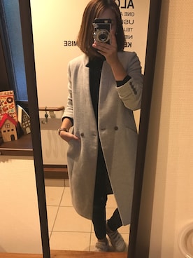 「ノーカラージャケット」｜「アイテム（チェスターコート）」を使った、eriiiy'sさん（レディース・160cm）の冬コーディネート