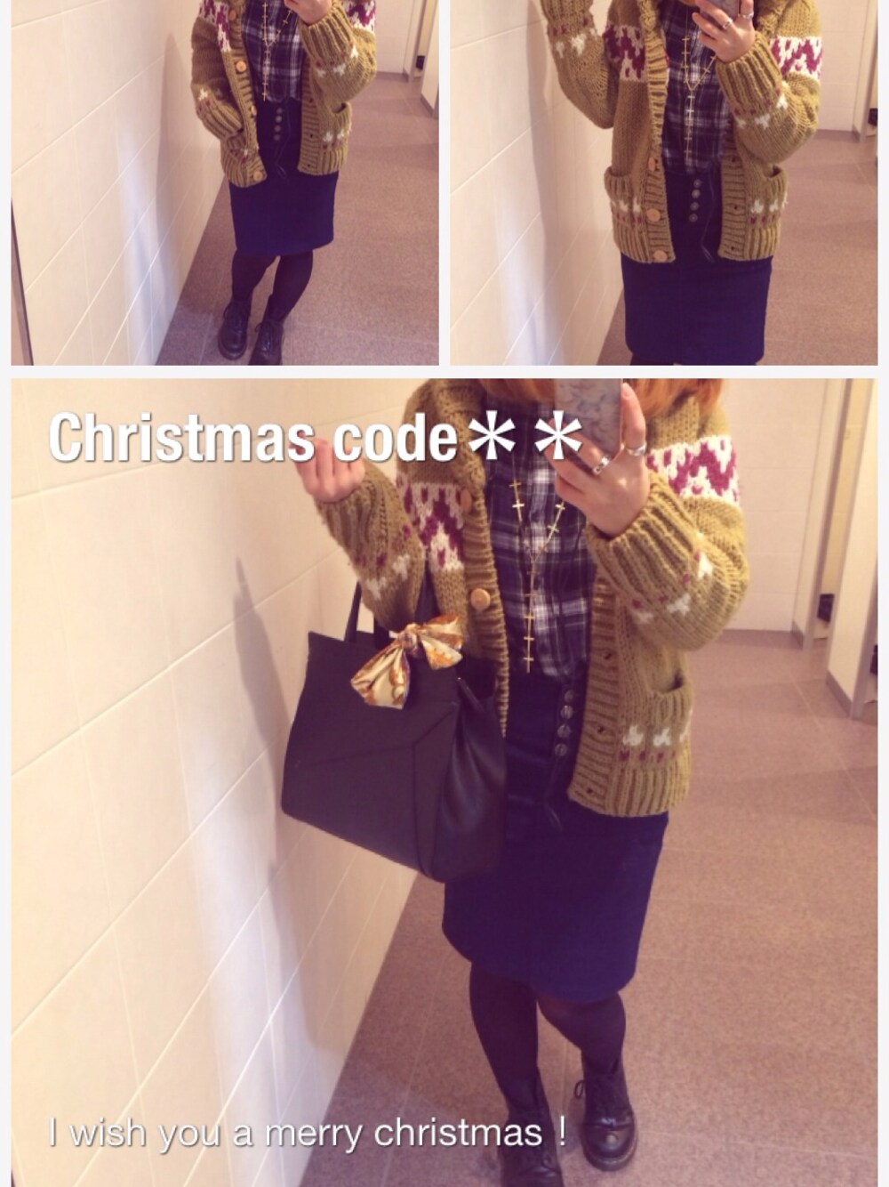 ブラック系のハンドバッグを着用したレディースの冬コーディネートの1枚目の写真