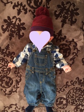 「OLD NAVY（オールドネイビー）のアイテム（ニットキャップ/ビーニー、レッド系）」を使った、arinceさん（キッズ・80cm）の冬コーディネート