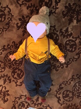 「赤ちゃん本舗（アカチャンホンポ）のアイテム（スウェット、イエロー系）」を使った、arinceさん（キッズ・80cm）の冬コーディネート