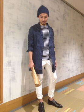 「tk.TAKEO KIKUCHI（ティーケータケオキクチ）のアイテム（その他シューズ）」を使った、梅谷 哲一さん（メンズ・175cm）の春コーディネート