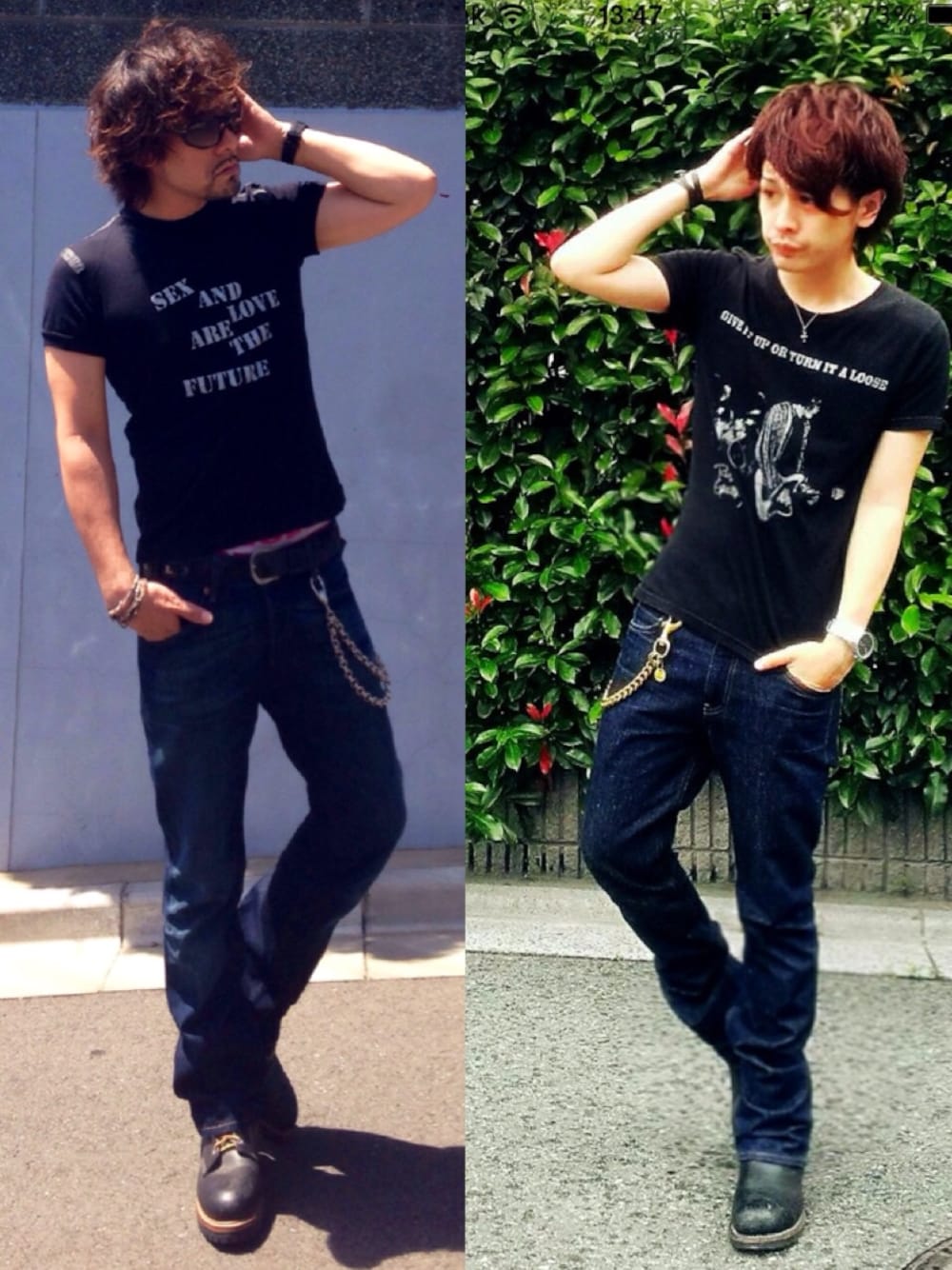 「オールブラック、双子コーデ、ぺろーん、爺ちゃんモノマネシリーズ、爺ちゃんとコラボ、黒Tシャツ」｜「ポエマーゆーきん（その他、その他）」を使った、Joseph さん（メンズ・178cm）の夏コーディネートの1枚目の写真