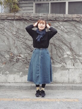 「skirt」｜「アイテム（スウェット）」を使った、기믕지さん（レディース・163cm）の冬コーディネート
