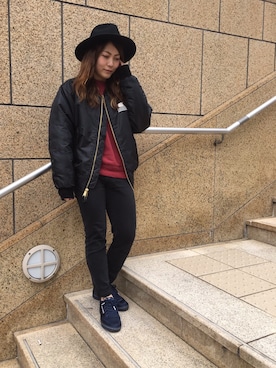 「アイテム（MA-1）」を使った、沢田 栞さん（レディース・154cm・20代）の冬コーディネート