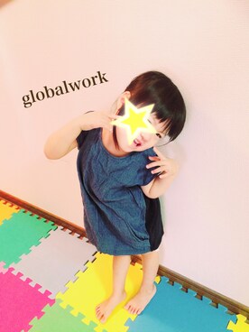「GLOBAL WORK（グローバルワーク）のアイテム（ワンピース、ブルー系）」を使った、ゆゆさん（キッズ・100cm）の秋コーディネート
