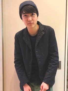 「TATAMIZE（タタミゼ）のアイテム（ニットキャップ/ビーニー）」を使った、SHJ TAKATO HOSOIさん（メンズ・177cm）の秋コーディネート