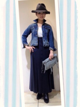 「AGNOST（アグノスト）のアイテム（デニムジャケット）」を使った、陽子さん（レディース・163cm）の冬コーディネート