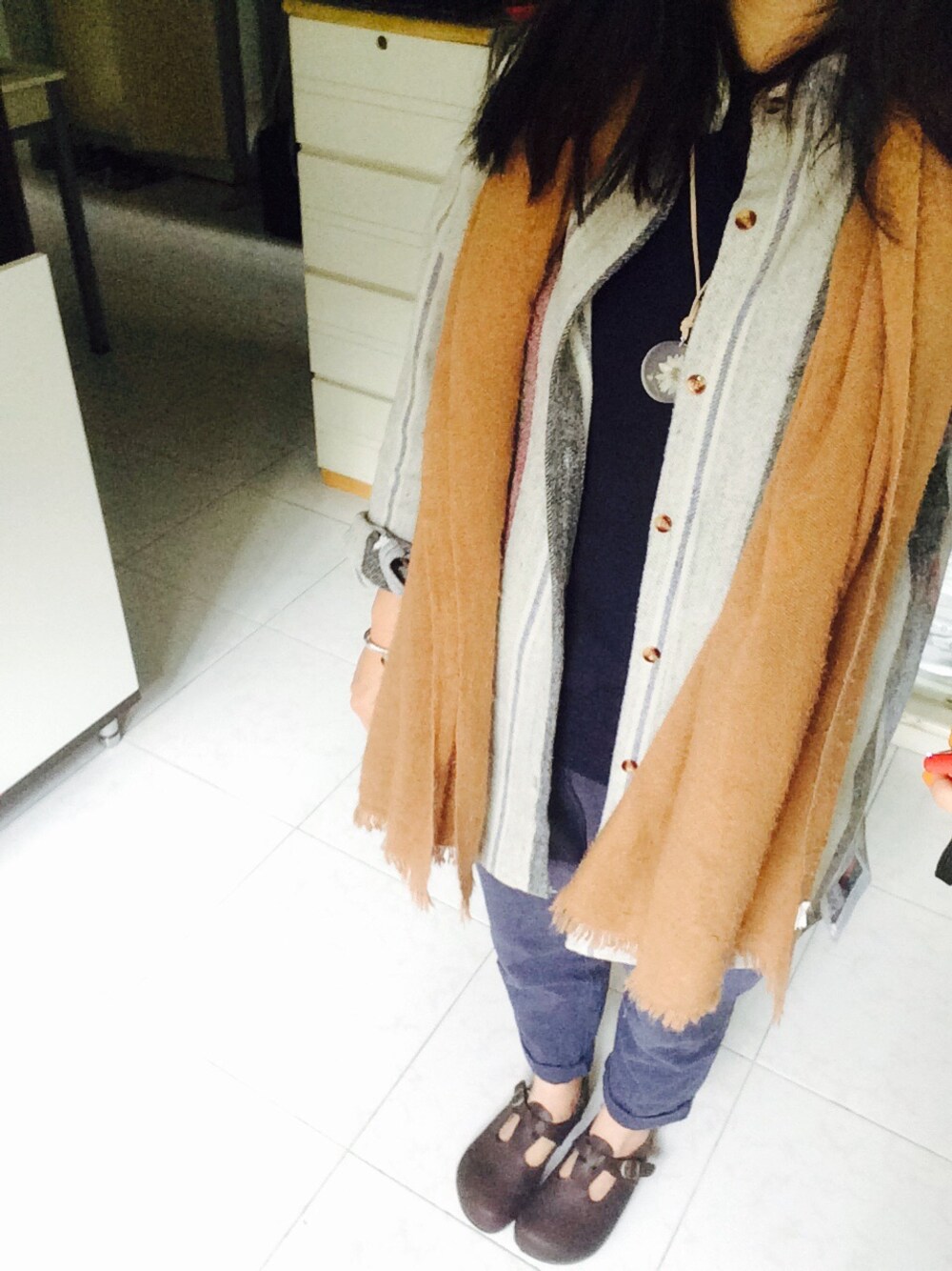 「VINTAGEのアイテム（ピーコート、その他）」を使った、Elmoさん（レディース・159cm）の冬コーディネートの1枚目の写真
