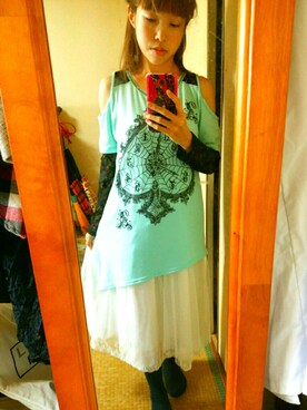 「ALGONQUINS（アルゴンキン）のアイテム（Tシャツ/カットソー）」を使った、きのらさん（レディース・144cm）の秋コーディネート