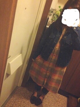 「チェックワンピース」｜「アイテム（デニムジャケット）」を使った、ｍａｉｋｏ＊さん（レディース・155cm）の秋コーディネート
