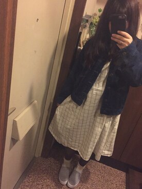 「春ワンピ」｜「アイテム（デニムジャケット）」を使った、ｍａｉｋｏ＊さん（レディース・155cm）の春コーディネート