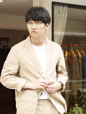 「UNIVERSAL PRODUCTS（ユニバーサルプロダクツ）のアイテム（スラックス）」を使った、 ryutoikemuraさん（メンズ・175cm）の夏コーディネート