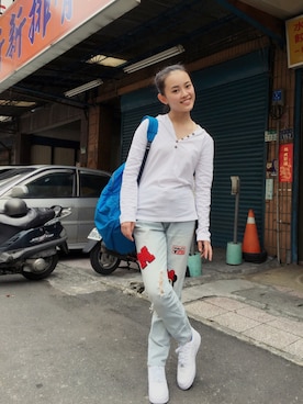 「GAP（ギャップ）のアイテム（バックパック/リュック）」を使った、Tomokoさん（レディース・161cm）の春コーディネート