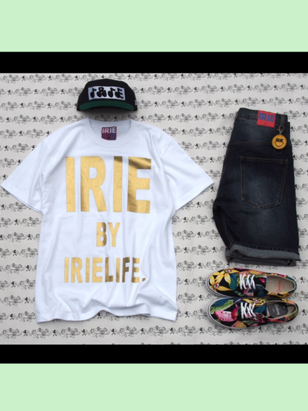 「#IRIELIFE、#newera、 #IRIE、 #KIRARIN、 #OJAGA、 #RAGGACHINA」｜「IRIEの×KIRARIN ×NEWERA SNAPBACK CAP（キャップ、ホワイト系）」を使った、ラガチャイナさん（メンズ・180cm）の春コーディネートの1枚目の写真