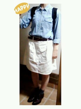 「ダンガリーシャツ」｜「アイテム（その他シューズ）」を使った、ハルさん（レディース・158cm）の秋コーディネート