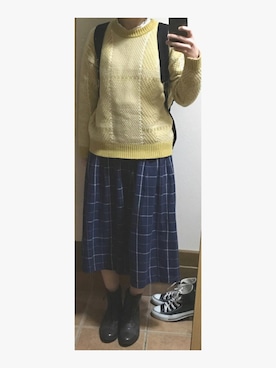 「ひざ丈スカート」｜「アイテム（ブーツ）」を使った、ハルさん（レディース・158cm）の春コーディネート