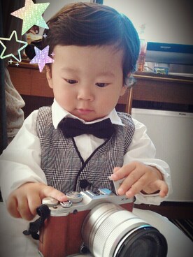 「アイテム（蝶ネクタイ）」を使った、Tomotaiさん（キッズ・80cm）の冬コーディネート