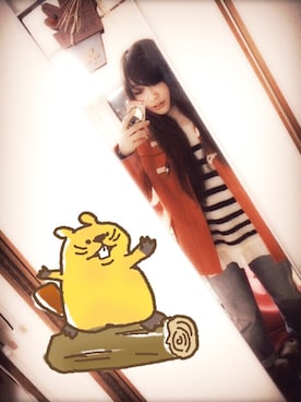 「アイテム（ダッフルコート、オレンジ系）」を使った、せり子さん（レディース・160cm）の冬コーディネート