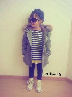 「アイテム（モッズコート）」を使った、cr*wingさん（キッズ・100cm）の冬コーディネート