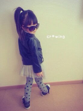 「アイテム（ライダースジャケット）」を使った、cr*wingさん（キッズ・100cm）の冬コーディネート