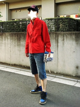 「アイテム（クラッチバッグ、ブルー系）」を使った、Frogさん（メンズ・175cm）の春コーディネート
