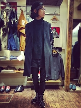 「mode」｜「アイテム（チェスターコート）」を使った、lacia さん（メンズ・180cm）の冬コーディネート