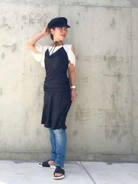 「マリンキャップ」｜「アイテム（アクセサリー）」を使った、acoさん（レディース・158cm）の夏コーディネート