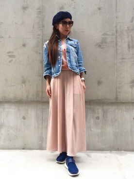 「ベレ女」｜「アイテム（ハンチング/ベレー帽）」を使った、acoさん（レディース・158cm）の秋コーディネート