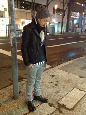 「B'2nd（ビーセカンド）のアイテム（ライダースジャケット）」を使った、B'2nd SAPPOROさん（メンズ・175cm）の秋コーディネート