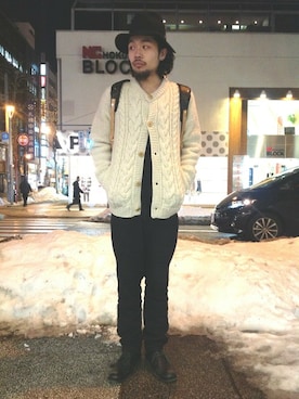 「B'2nd（ビーセカンド）のアイテム（帽子）」を使った、B'2nd SAPPOROさん（メンズ・175cm）の冬コーディネート