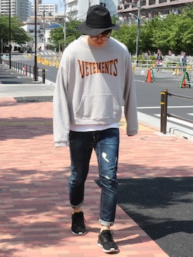 「JohnUNDERCOVER（ジョンアンダーカバー）のアイテム（帽子）」を使った、R.Hさん（メンズ・186cm）の夏コーディネート